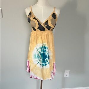 Yellow Tie-Dye Spaghetti Strap Dress
